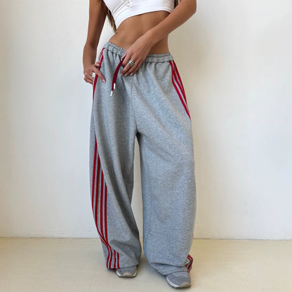 Women's Baggy Striped Streetwear Track Pants Elastic Waist