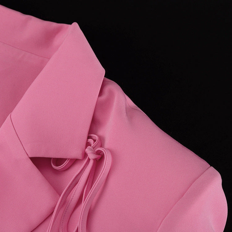 Women's Pink Bow Detail Oversized Casual Blazer