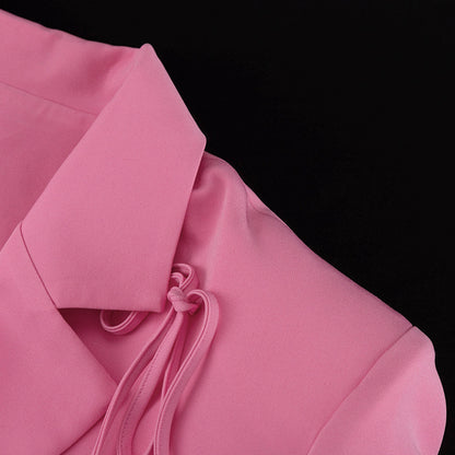 Women's Pink Bow Detail Oversized Casual Blazer