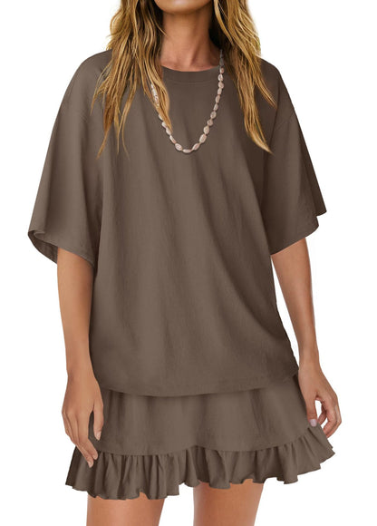 Women's Oversized Tee & Ruffle Mini Skirt Two Piece Set