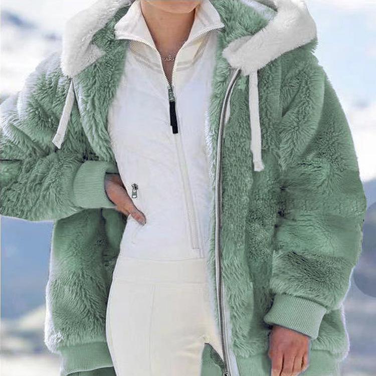 Women's Oversized Sherpa Fleece Zip Up Hooded Jacket