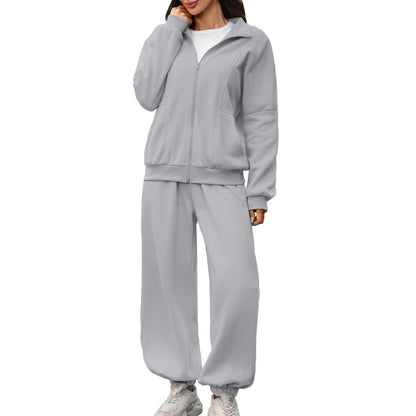 Women's Fleece Lined Zip Up Sweatshirt Sweatpants Set
