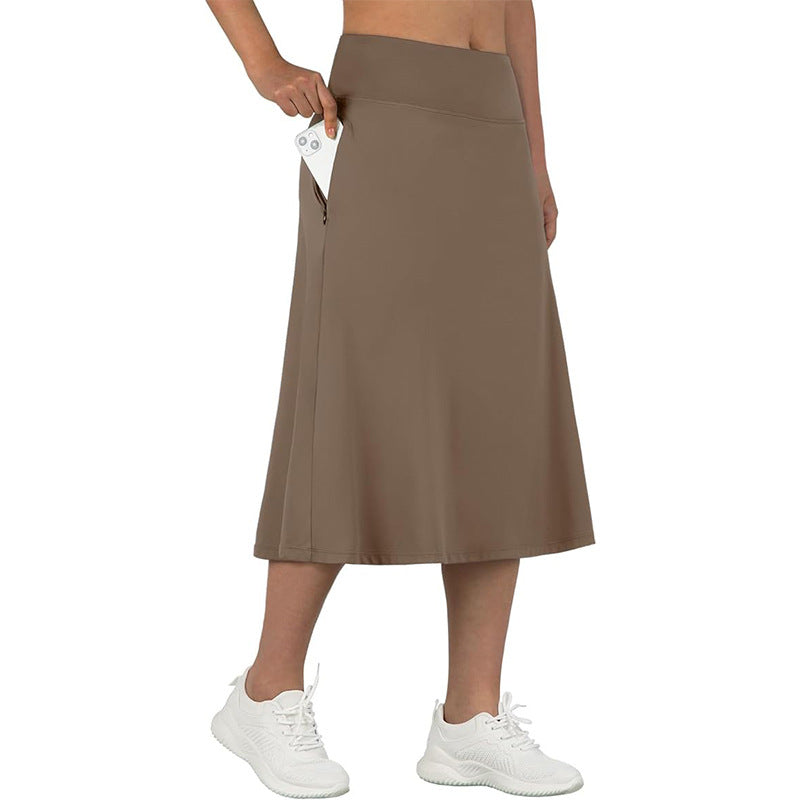 Women's High-Waisted A-Line Skirt with Pockets – Casual Sports Skirt