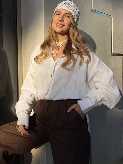 Women's Oversized Button Down Shirt Long Sleeve Blouse
