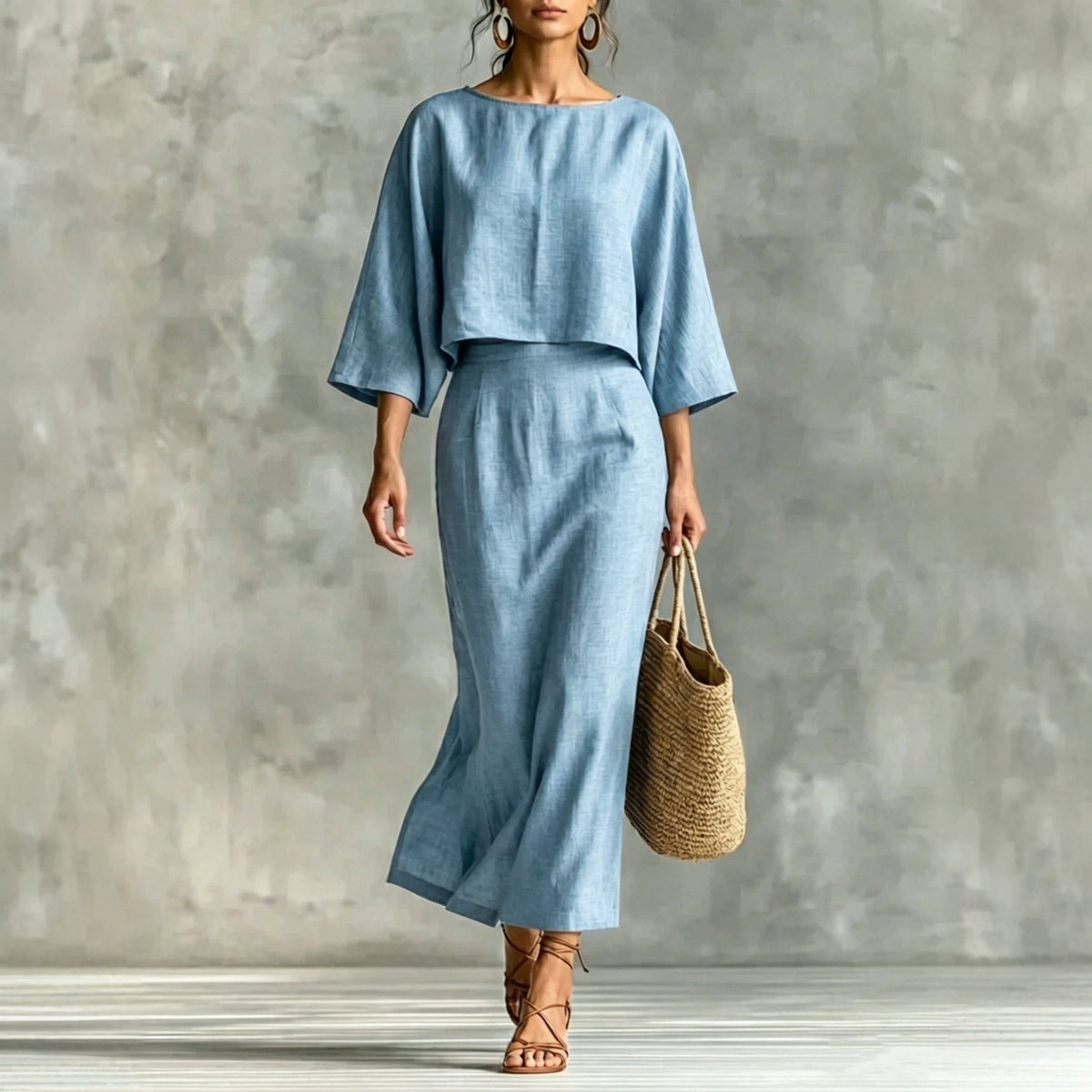 Women's 2 Piece Crop Top High Waist Midi Skirt Set