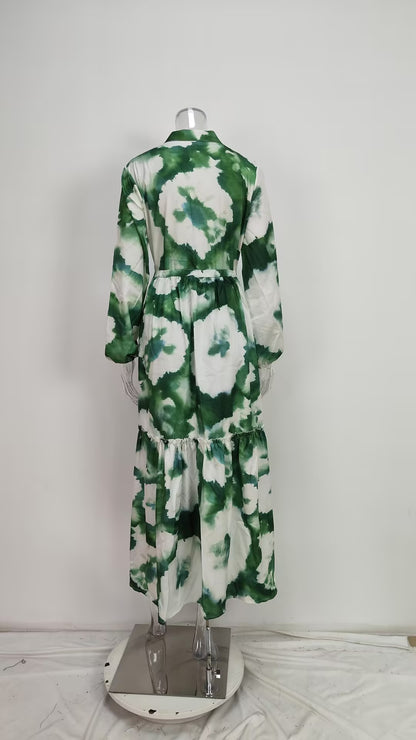 Women's V-Neck Floral Long Sleeve Tiered Maxi Dress
