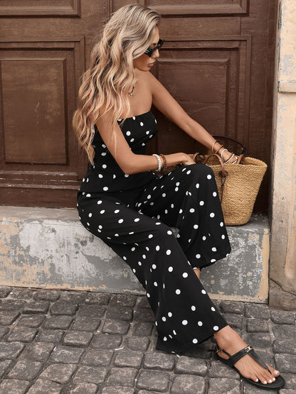 Women’s Polka Dot Strapless Wide Leg Jumpsuit