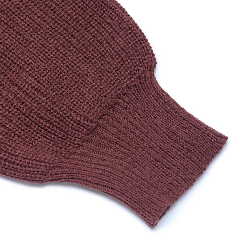 V Neck Knit Sweater Dress Puff Sleeve Fall Mini Dress