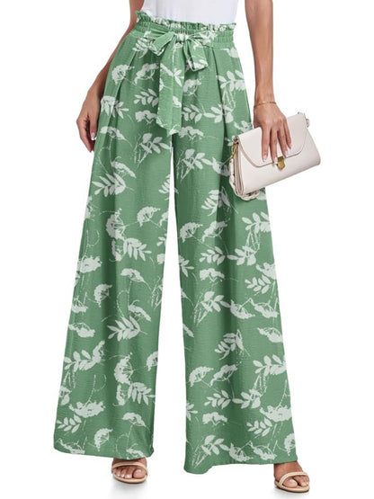 Women's Tie Waist Paperbag Wide Leg Pants