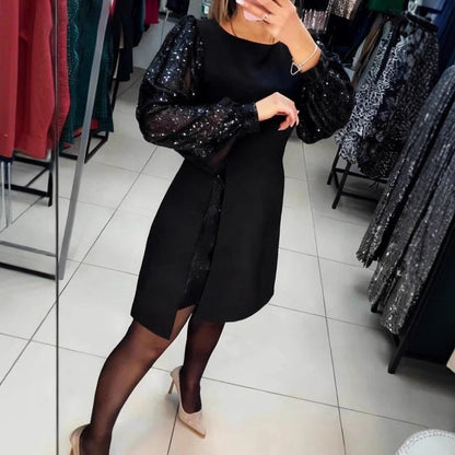Sequin Puff Sleeve A-Line Party Mini Dress