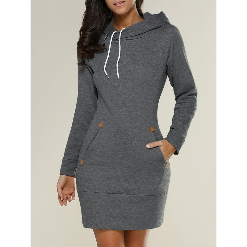 Women's Cowl Neck Hoodie Dress Long Sleeve Fleece Pocket