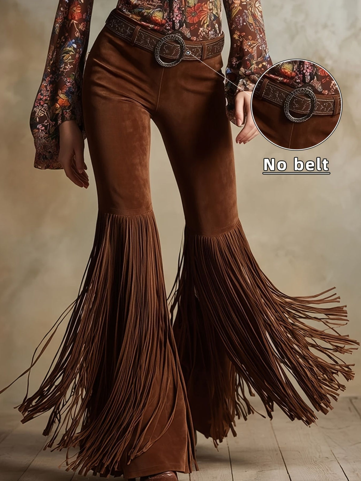Women's Faux Suede Fringe Western Flare Pants