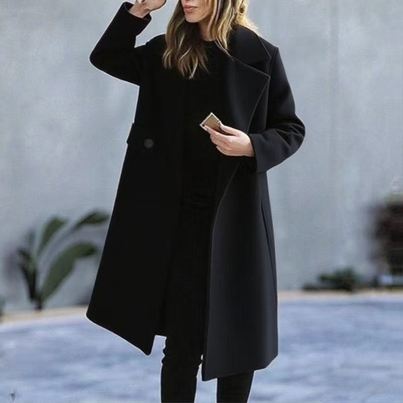 Women Lapel Winter Coat Plus Size Mid-Length Pocket