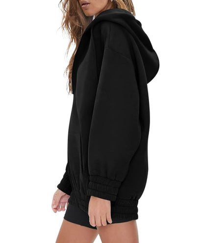 Women's Oversized Fleece Zip Up Hoodie Jacket Casual