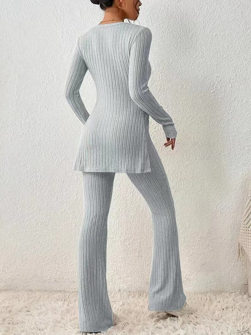 Women's Ribbed Knit Slim Fit Two Piece Pants Set
