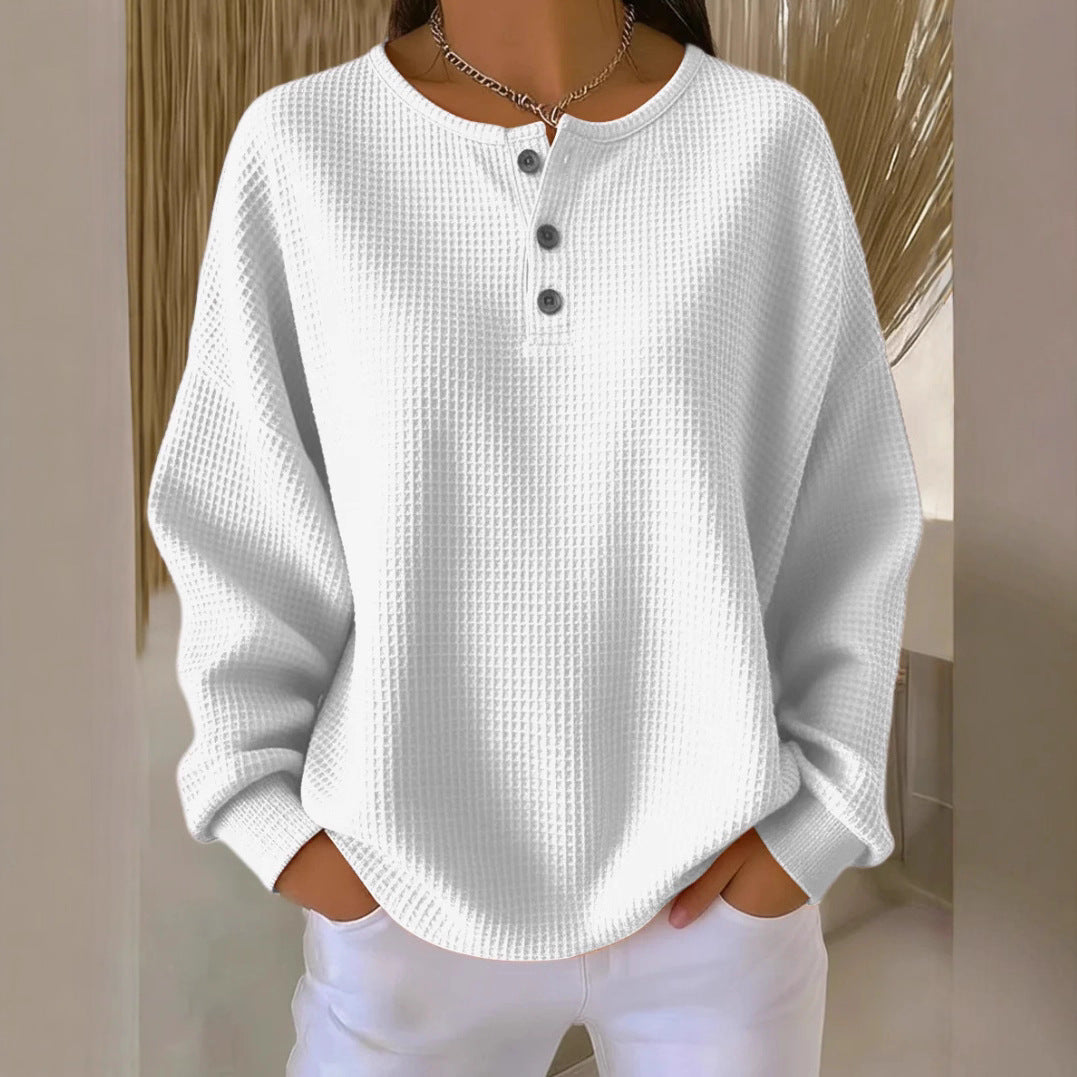 Waffle Knit Thermal Top Relaxed Fit Long Sleeve