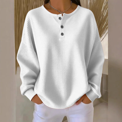 Waffle Knit Thermal Top Relaxed Fit Long Sleeve