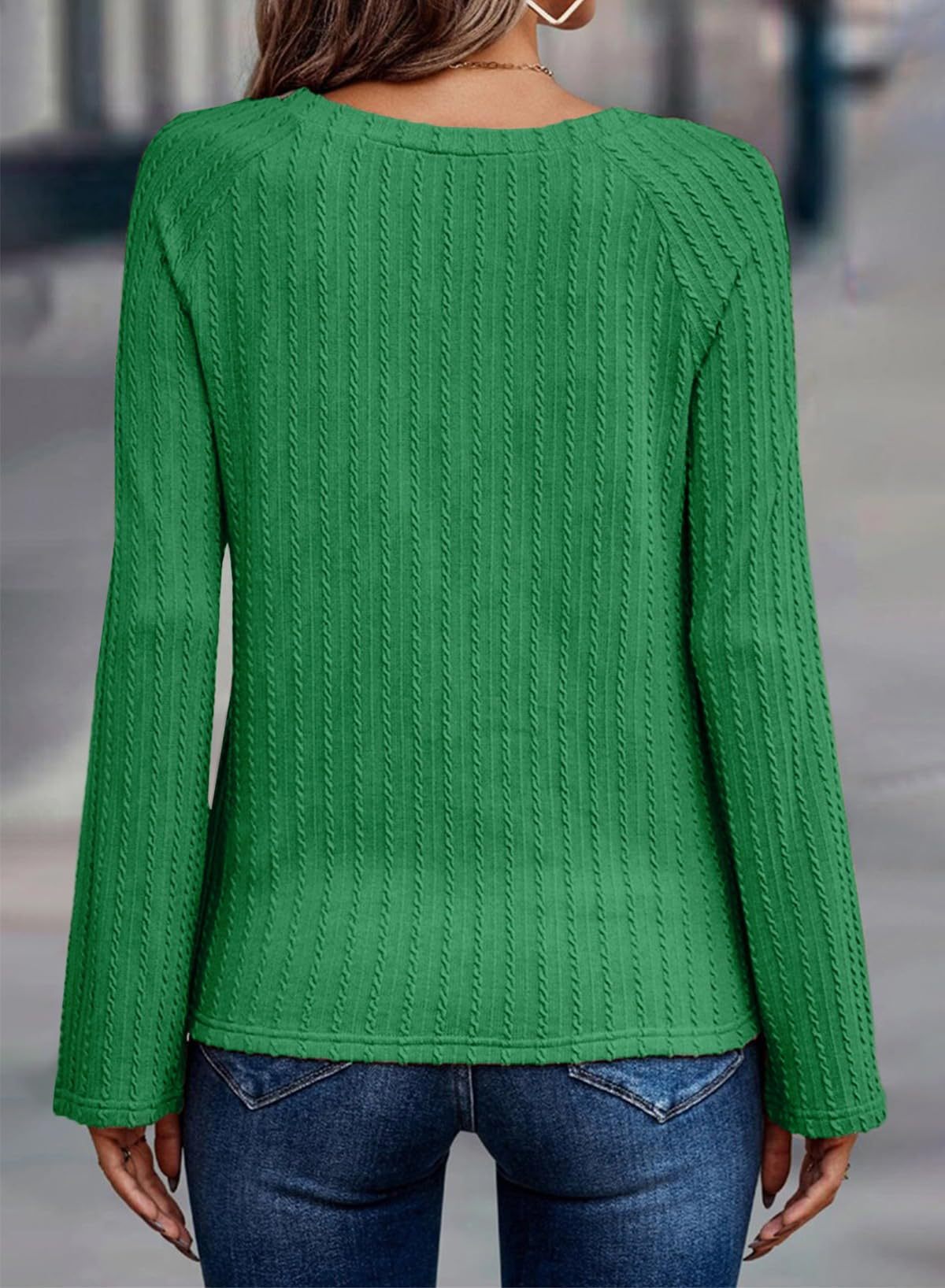 Textured Crewneck Long Sleeve Knit Top for Women