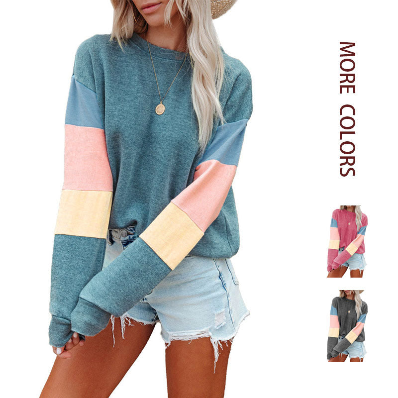 Women's Color Block Crewneck Sweatshirt Casual Long Sleeve