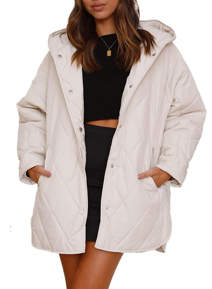 Womens Oversized Hooded Quilted Lightweight Jacket