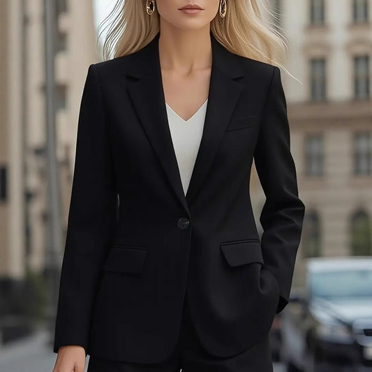 Women's Solid One Button Blazer Long Sleeve Office Jacket