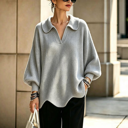 Women's Oversized Collar V-Neck Balloon Sleeve Sweater