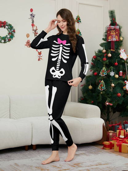 Skull Bow Halloween Parent-Child Dress Printed Pajamas