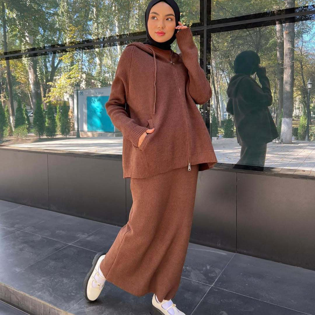 Women's Hooded Knit Sweater 2 Piece Casual Matching Set