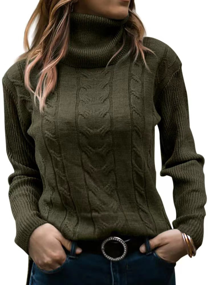 Women's Cable Knit Turtleneck Sweater Slim Fit Pullover