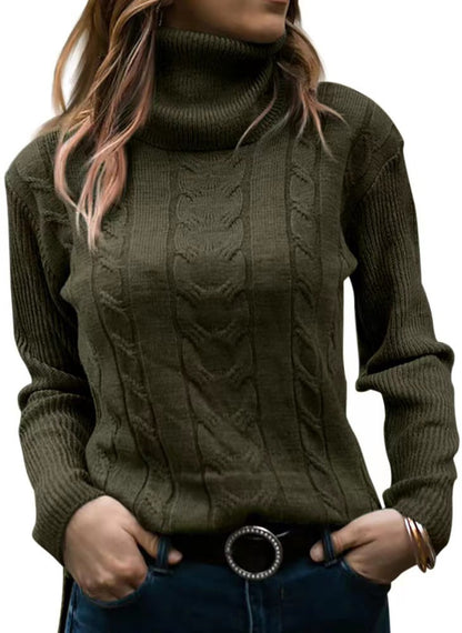Women's Cable Knit Turtleneck Sweater Slim Fit Pullover