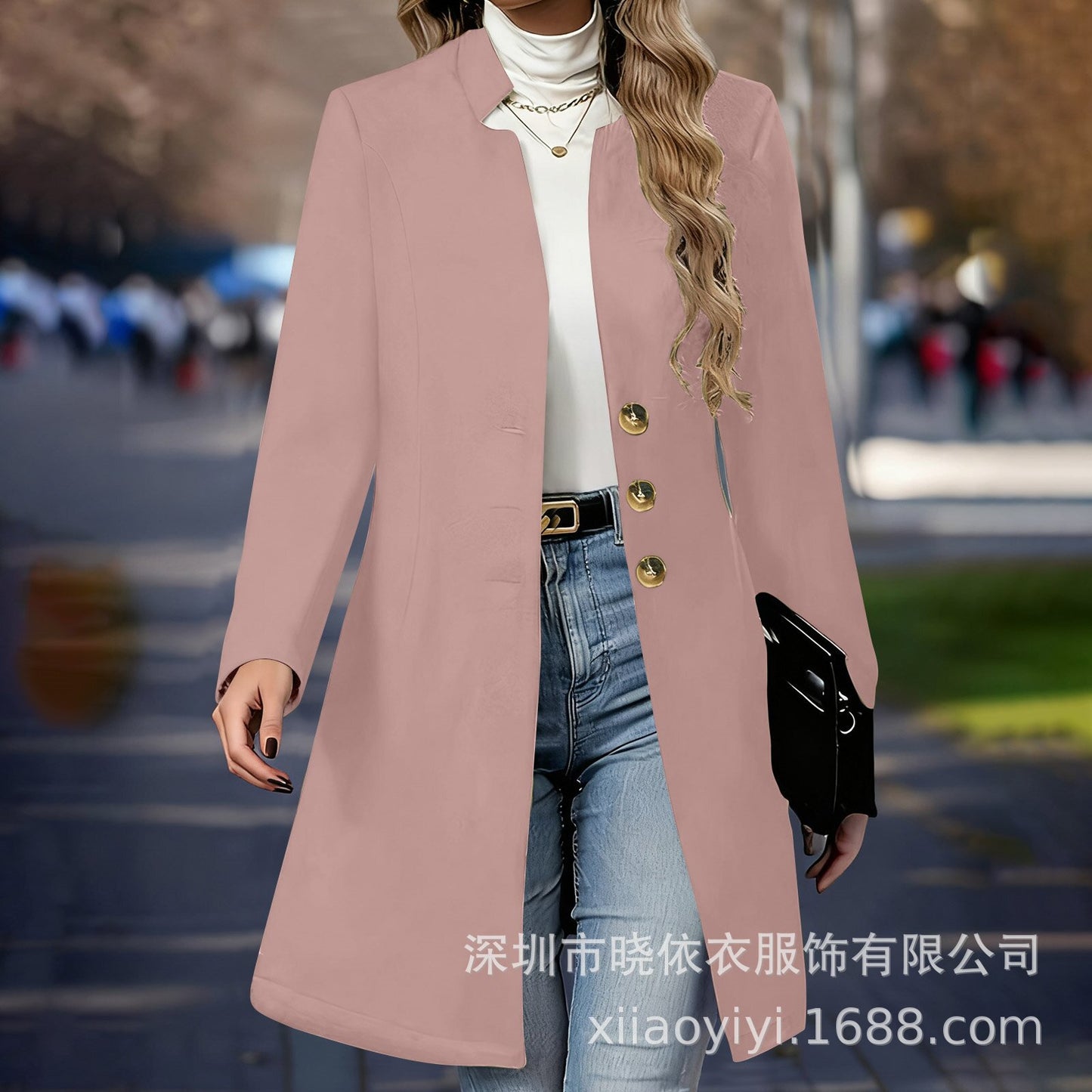 Women's Single Breasted Long Wool Blend Coat