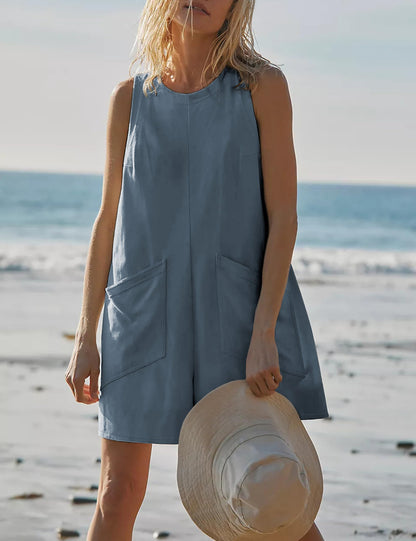 Women's Sleeveless Loose Romper – Casual Summer Overalls with Pockets