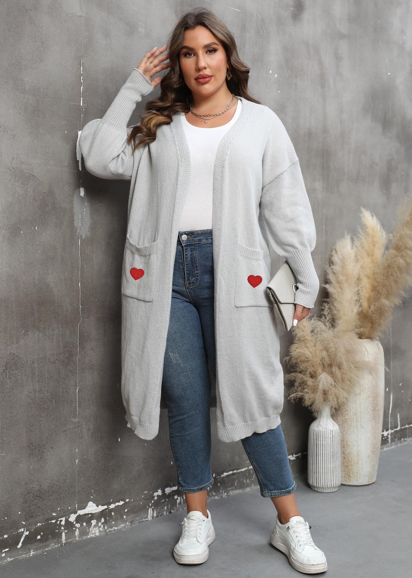 Women's Loose Medium and Long Double Pocket Lantern Sleeve Sweater Cardigan Jacket