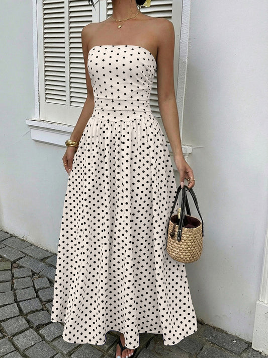 Strapless Polka Dot Maxi Dress Elegant Summer Dress