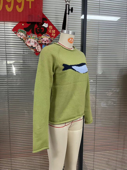 Vintage Whale Oversized Crewneck Knit Sweater