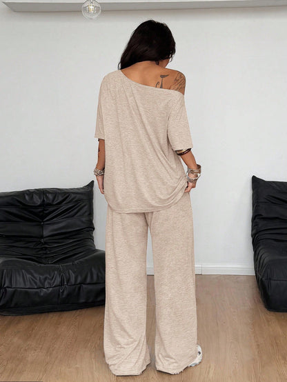 Off Shoulder Top Wide Leg Pants Lounge Set