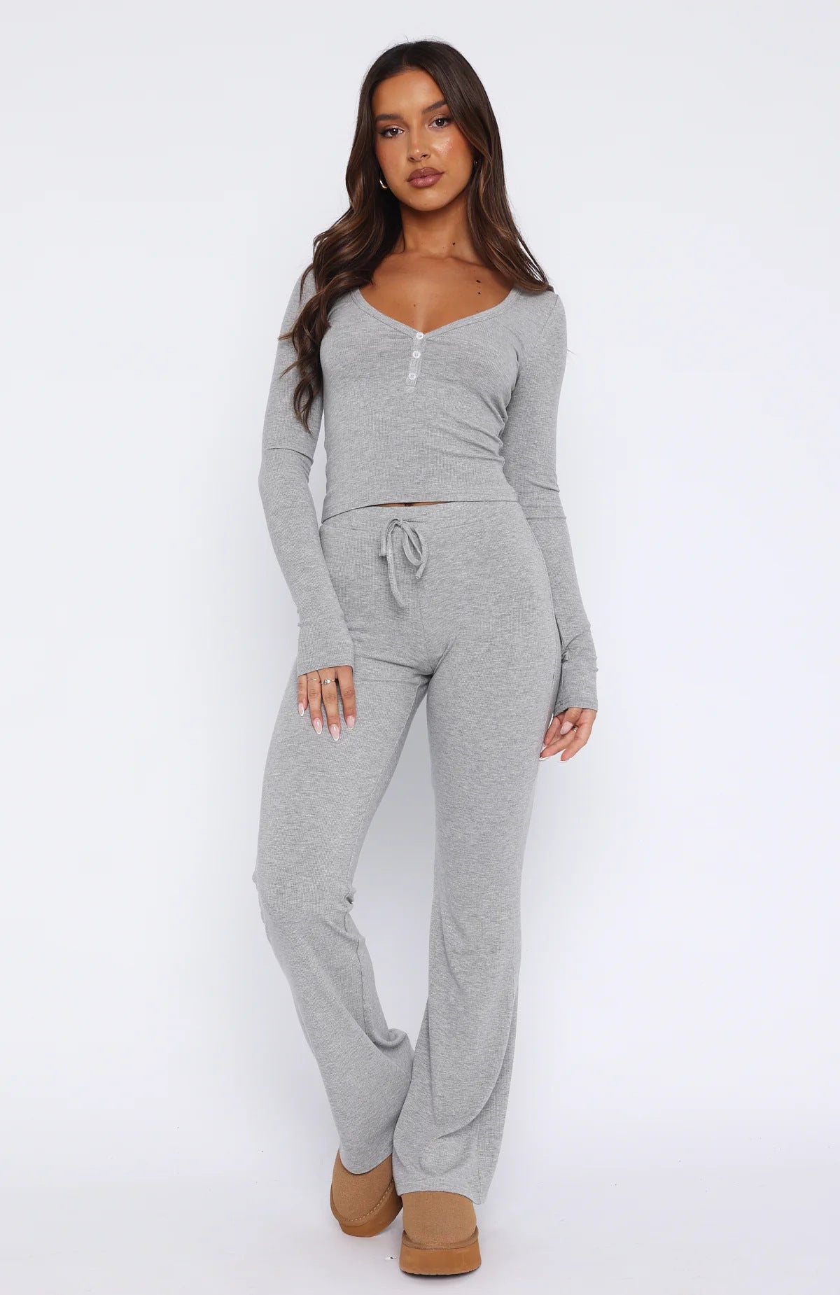 Women's Two Piece Lounge Set Henley Top and Pants