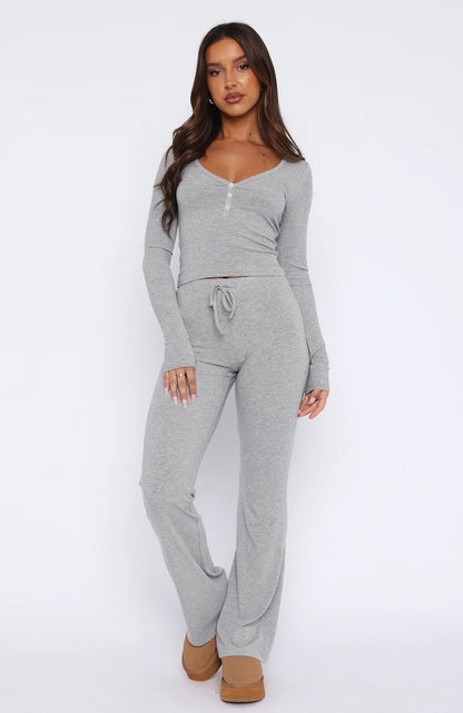 Women's Two Piece Lounge Set Henley Top and Pants
