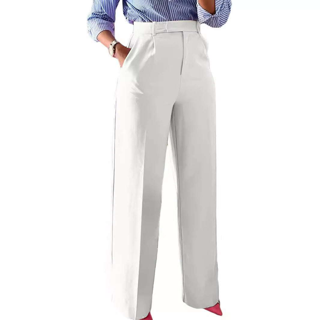 Women's High Waisted Pleated Straight Leg Dress Pants
