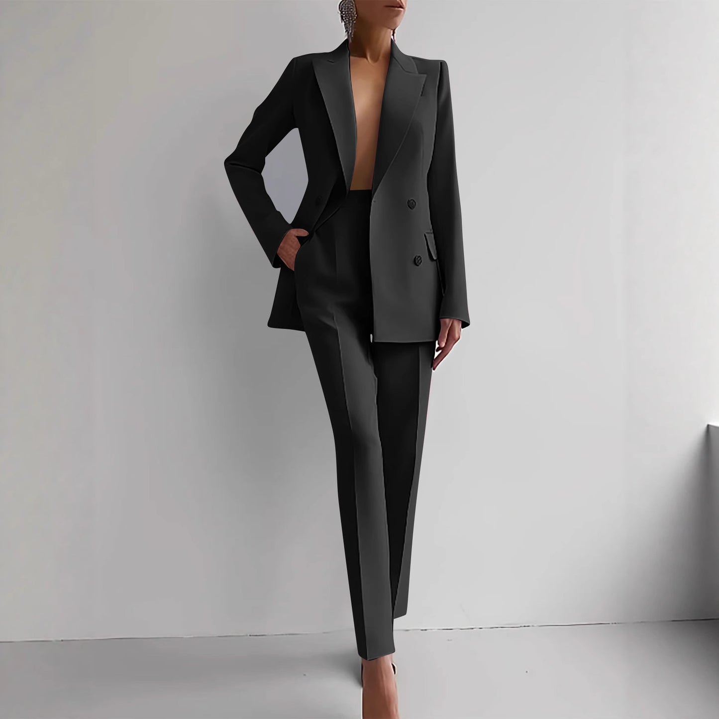Women's Business Casual 2 Piece Blazer Pants Suit Set