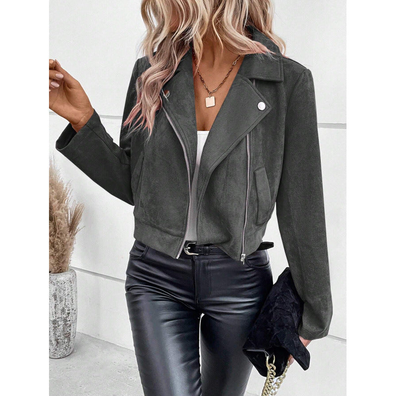 Women's Faux Suede Cropped Moto Jacket