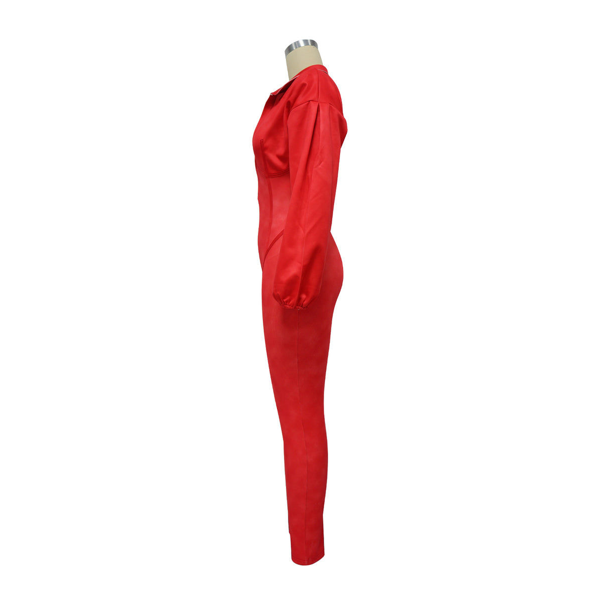 Sexy Ribbed Long Sleeve Zip Up Bodycon Jumpsuit
