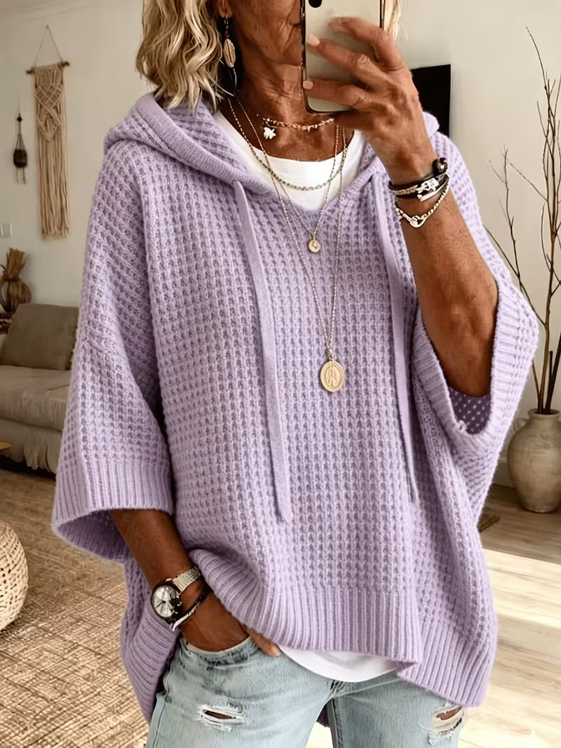 Oversized Hooded Textured Knit Pullover Sweater