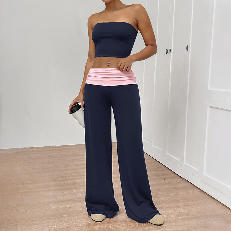 Summer Tube Top Two-Piece Set – Colorblock Lounge Pants