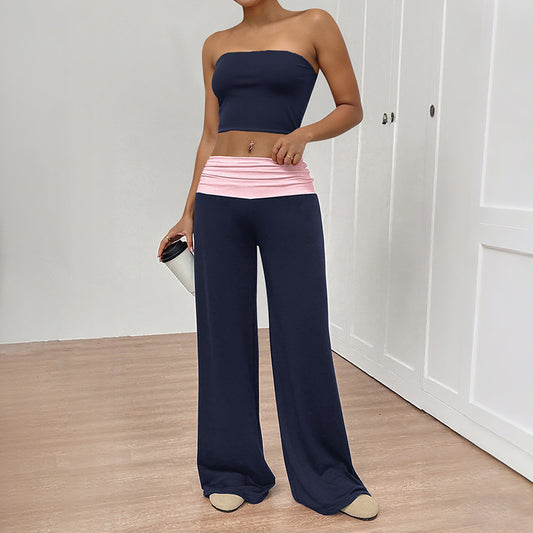 Summer Tube Top Two-Piece Set – Colorblock Lounge Pants