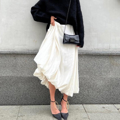 Women's High Waist Balloon Midi Skirt Solid Casual Chic