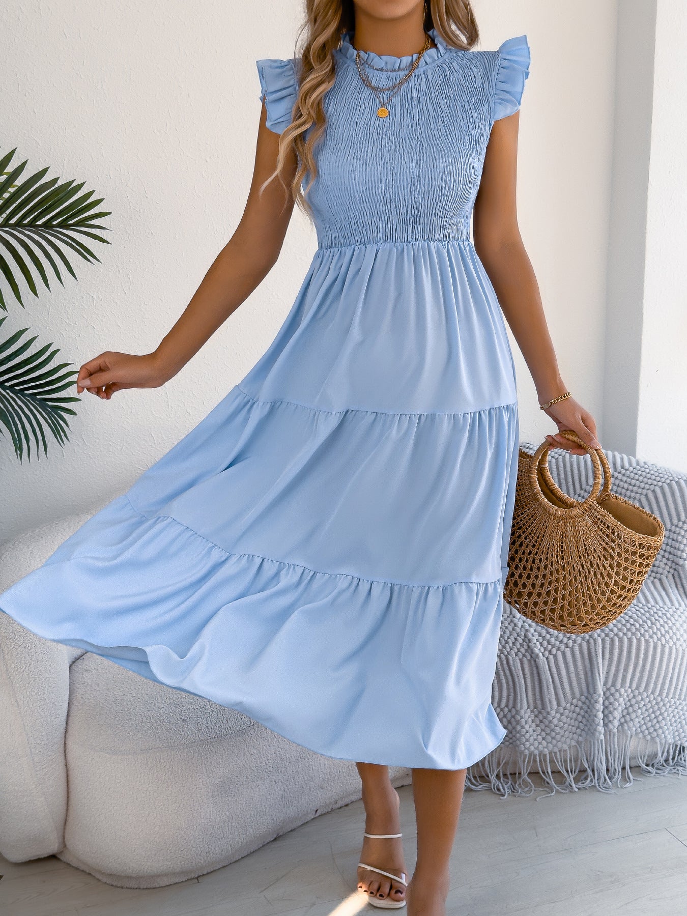 Smocked Ruffle Sleeve Tiered Maxi Dress