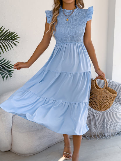 Smocked Ruffle Sleeve Tiered Maxi Dress