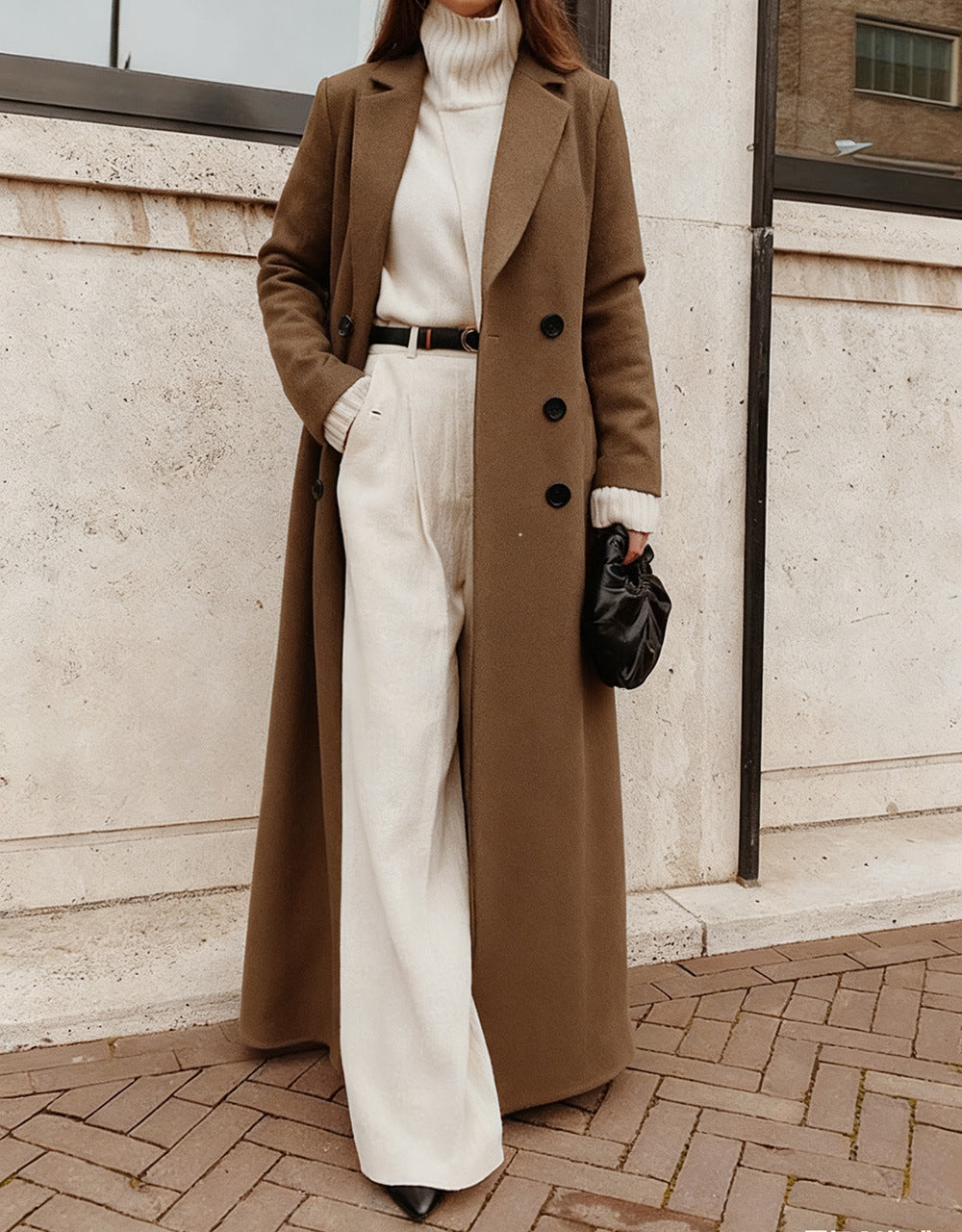 Women's Long A-Line Coat V-Neck Winter Overcoat