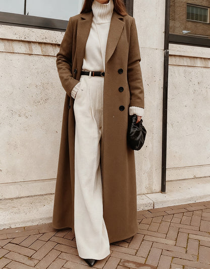 Women's Long A-Line Coat V-Neck Winter Overcoat